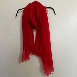 Elegant Red Fringed Women's Cashmere and Silk Scarf